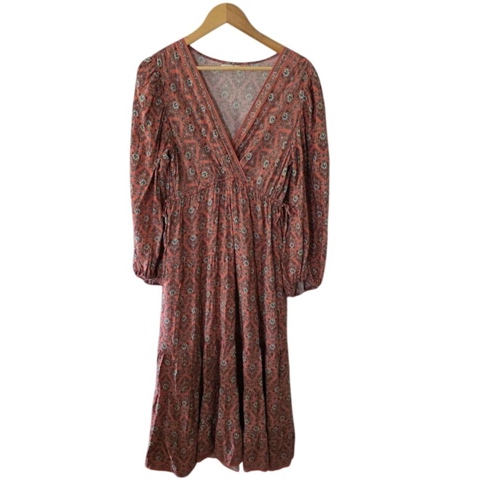 Max Studio Women's Long-Sleeve Pink Floral Maxi Dress 10 Criss Cross Top Boho